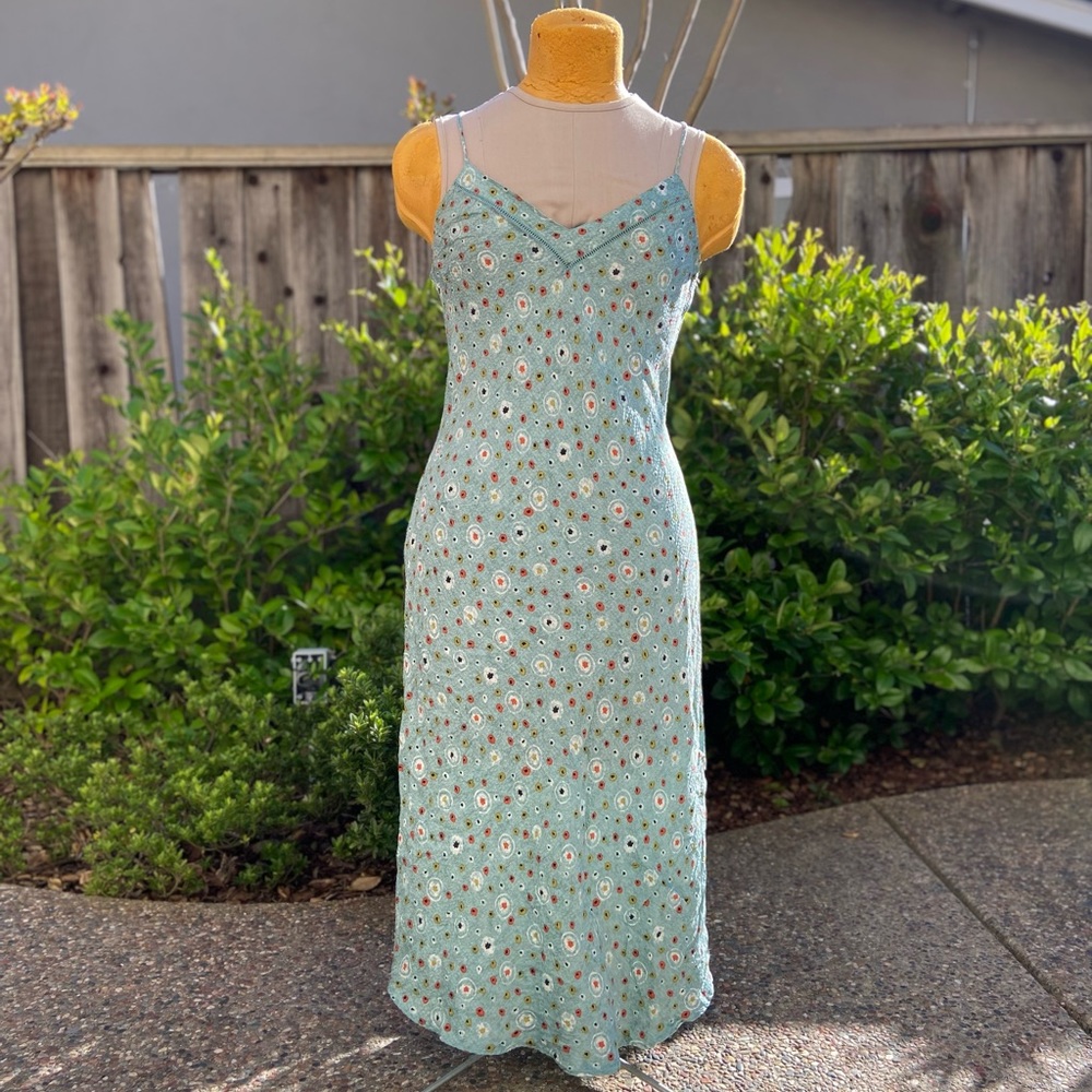 Diane Gilman | Vintage Silk Blue Floral Slip Dress